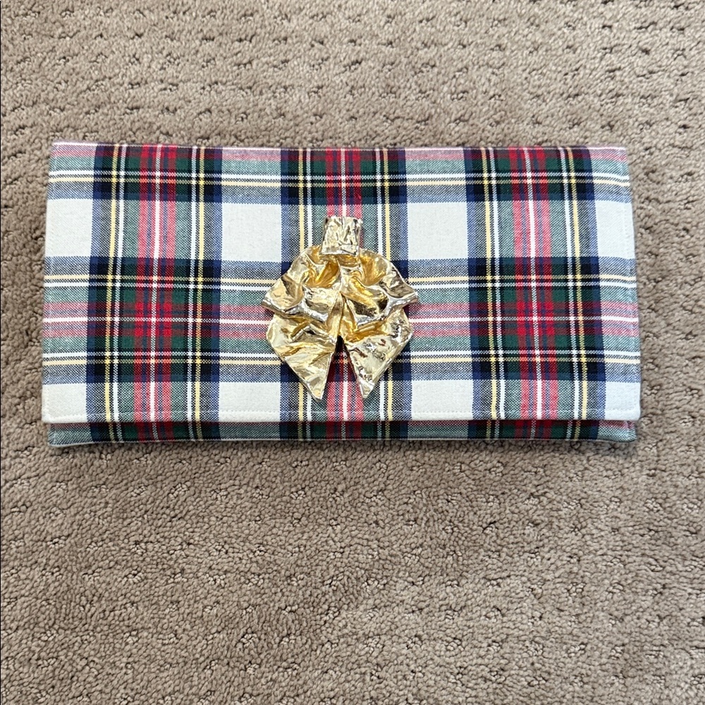 Garland bags Plaid fabric Clutch with large Gold Accent hardware